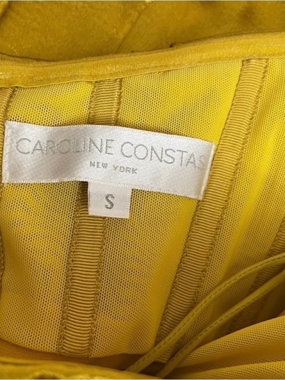 CAROLINE CONSTAS Palmer Off the Shoulder Satin Yellow Gold Maxi Dress Size S - Picture 9 of 10